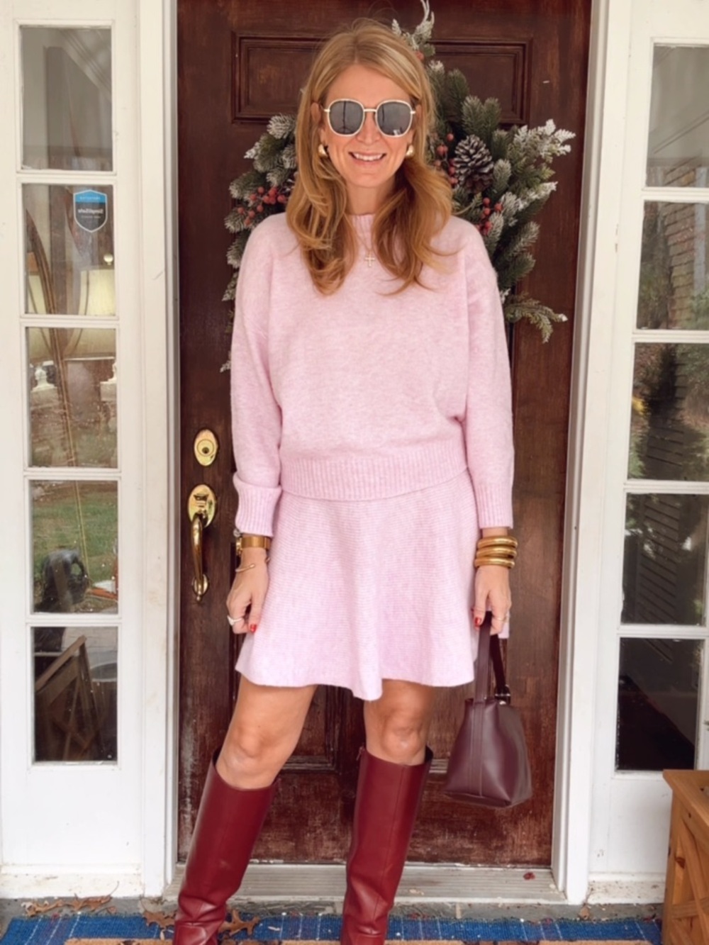 Soft Pink Knit Sweater Dress - Women's Cozy Pullover Dress